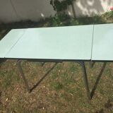 Table and 4 green water formica chairs 60's