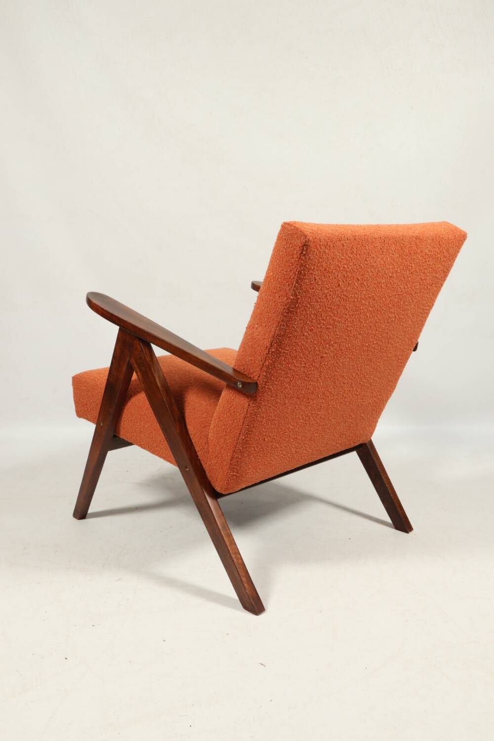 Fauteuil vintage orange bouclé scandinave design 1970