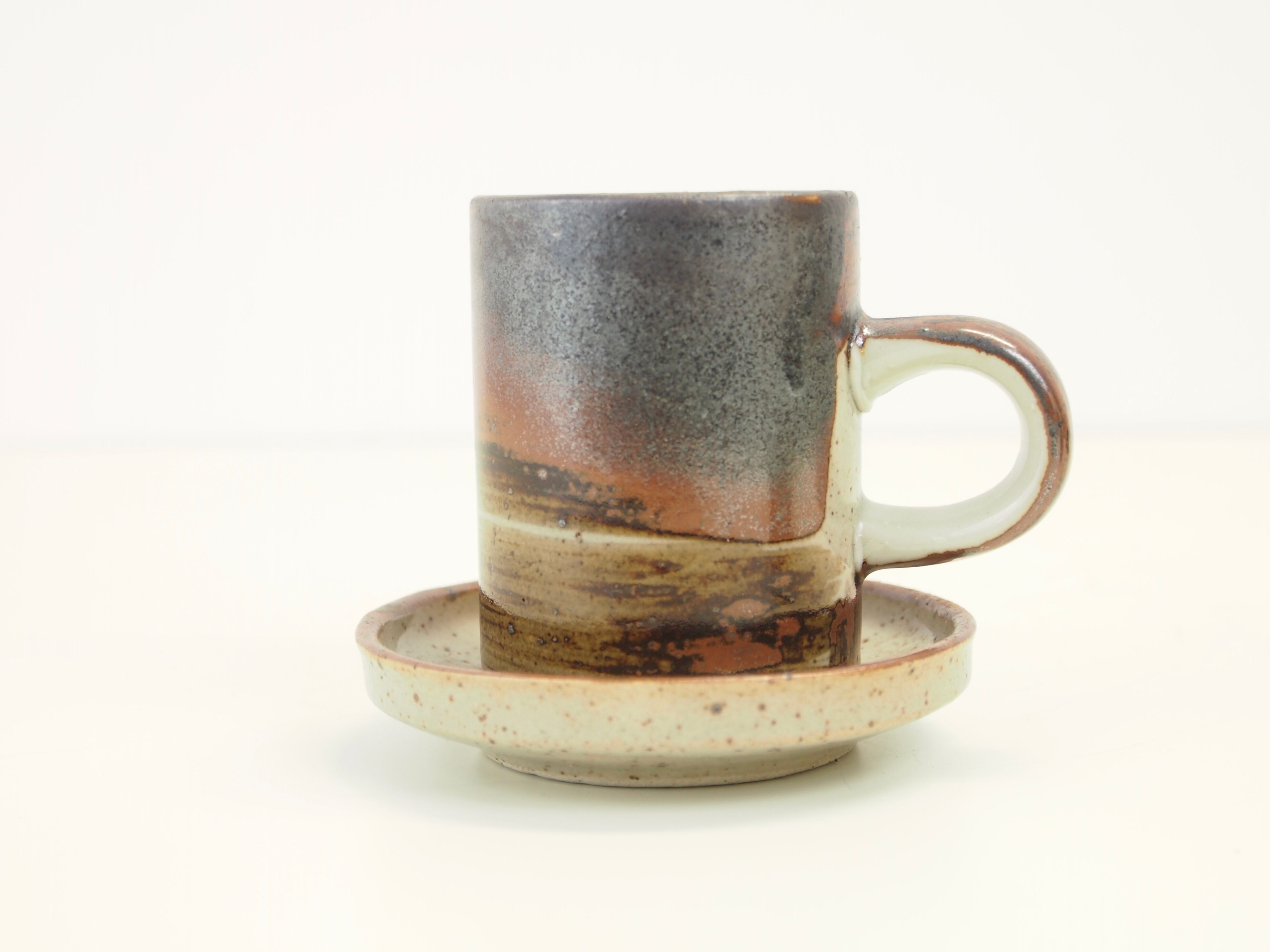 Lot of 4 espresso cups and 4 sub cups in Japanese "Raku" style