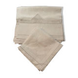Nappe fil brodée main Art déco et 12 serviettes