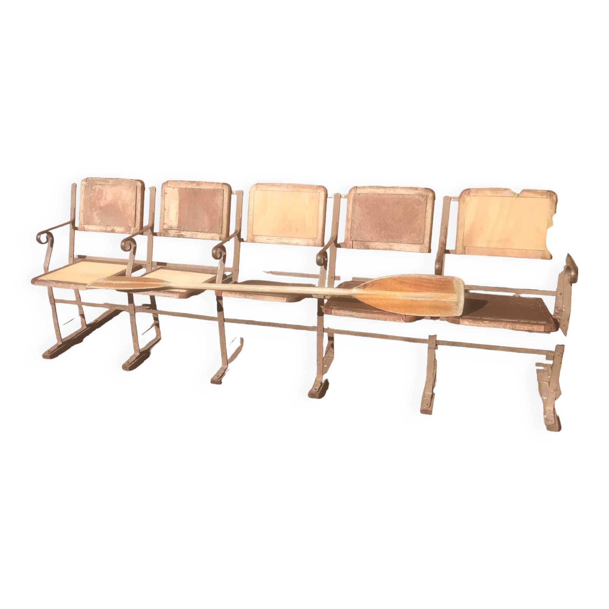 Série de 5 strapontins fauteuils de cinéma bois 1950