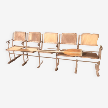 Series of 5 wooden cinema folding seats 1950