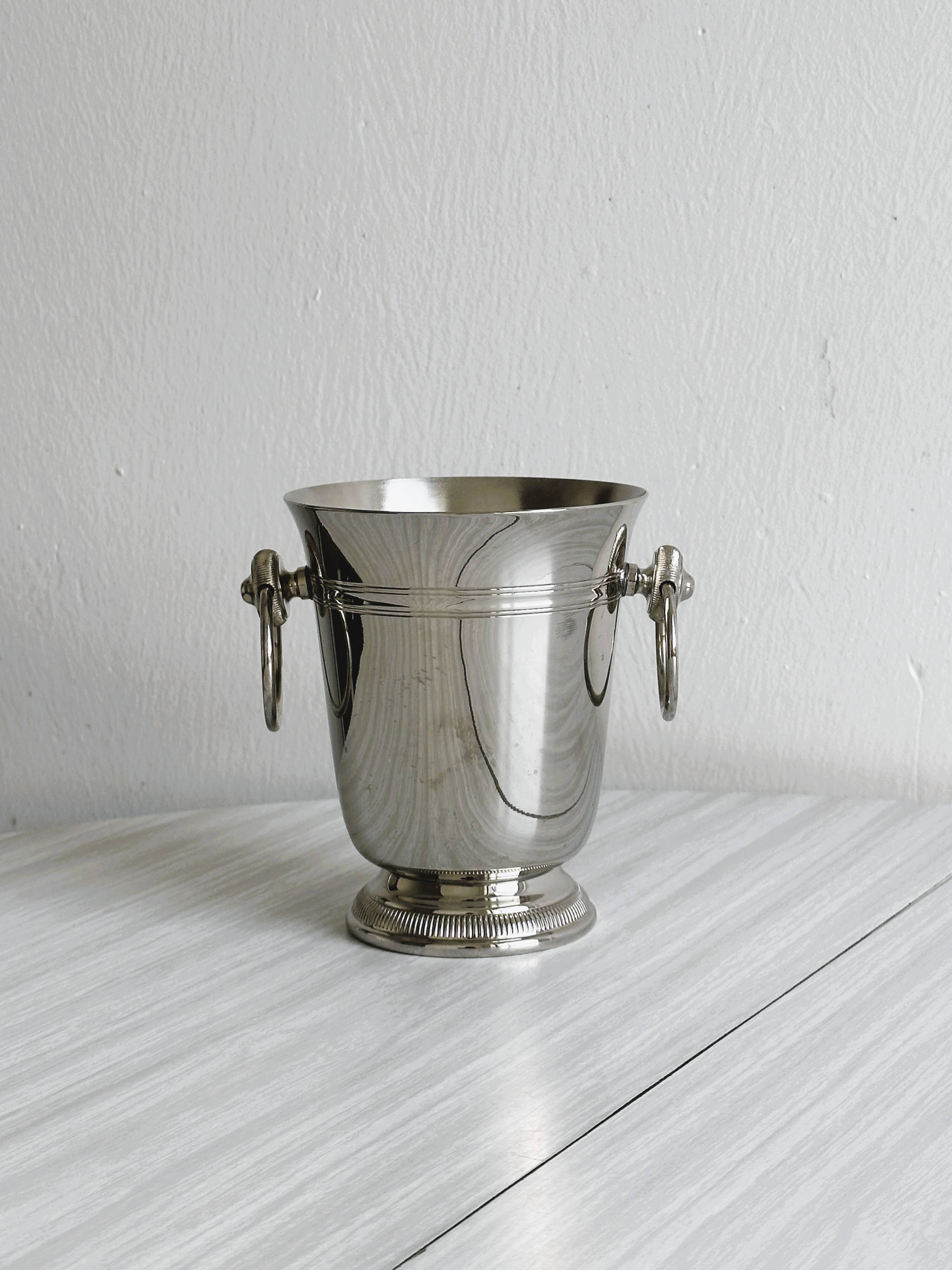 Small silver metal ice bucket
