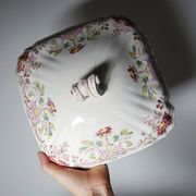 Antique Longchamp soup tureen/vegetable dish with polychrome daisies in ironstone.