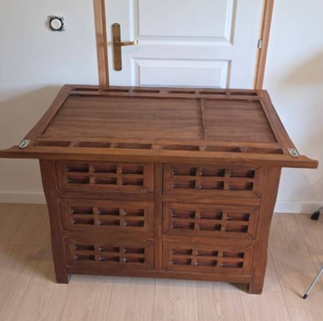 Teak chiffonier with its mirror