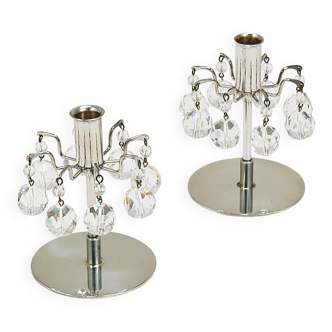 Pair of candlesticks "Lights of Vienna" J.L. Lobmeyr, faceted Swarovski crystals