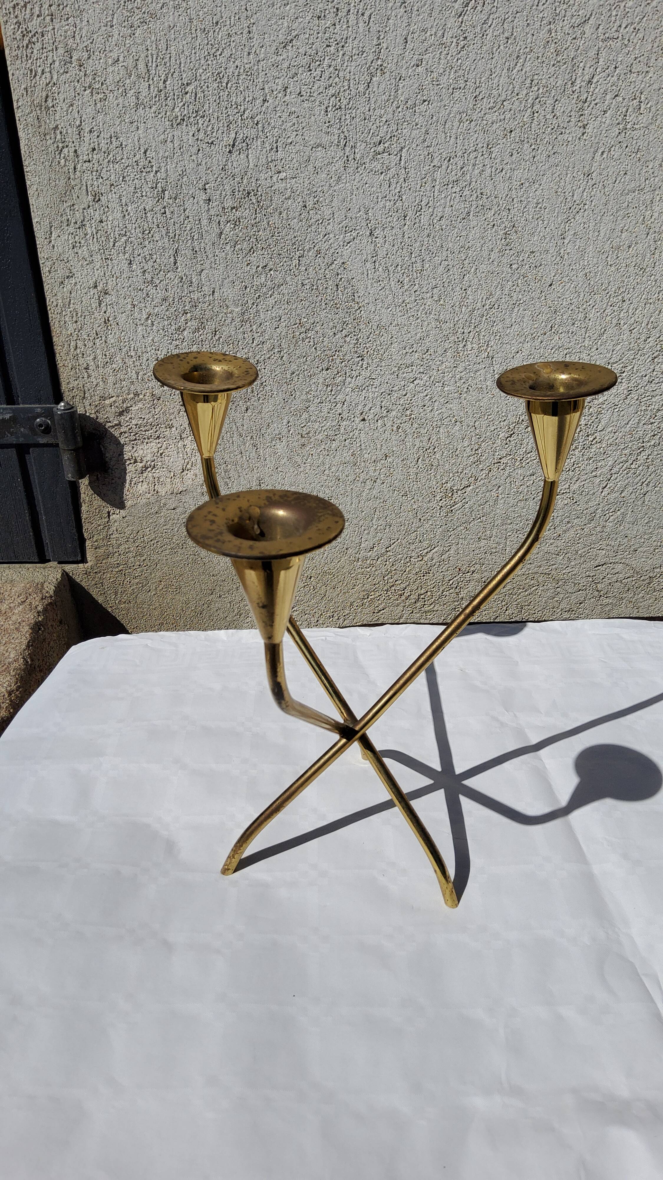 Pair of WMF chandeliers in gilded brass 50s