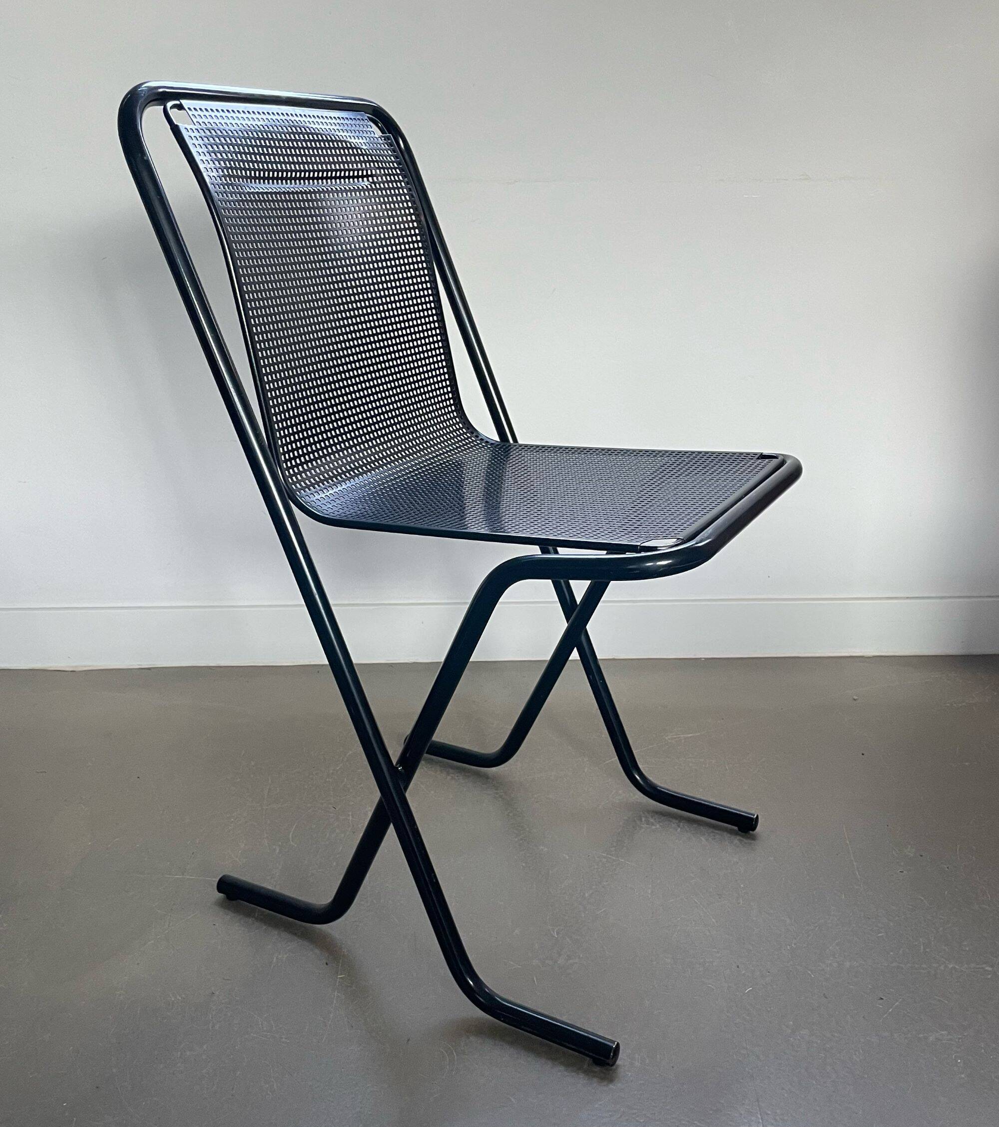 Black metal stacking chairs, Arrben Italy, 80s