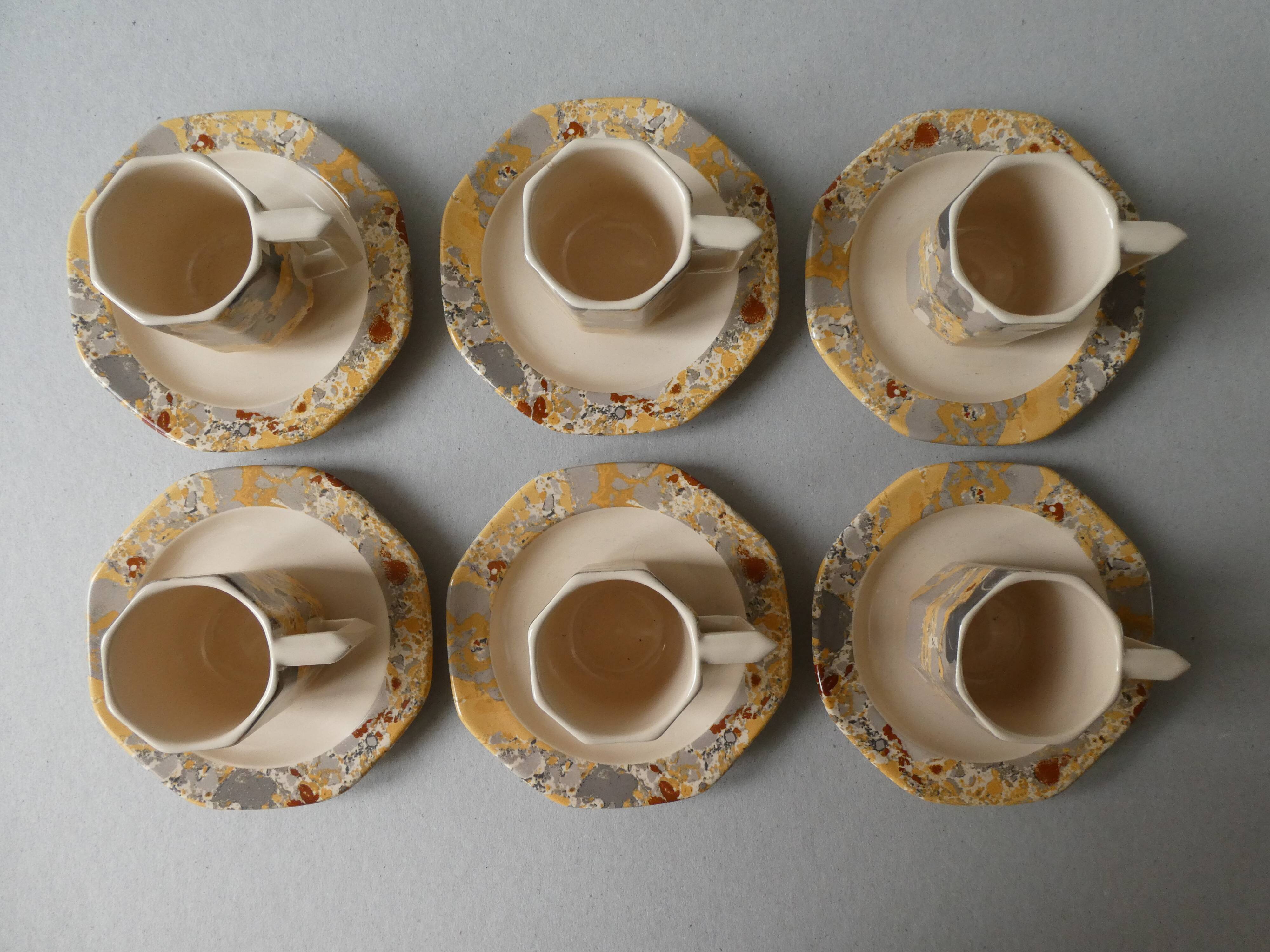 6 cups and saucers marble effect, Longchamp France