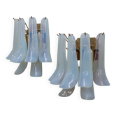 Rare 1980s La Murrina Murano opal glass petal wall sconces gold pair