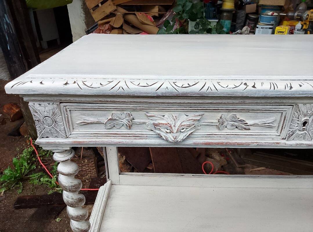 Patinated white console