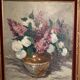 Antique painting, still life with lilacs and peonies signed Van der Berg circa 1950
