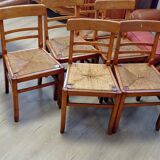 Set of 6 chairs, Scandinavian, vintage, retractable rattan seat