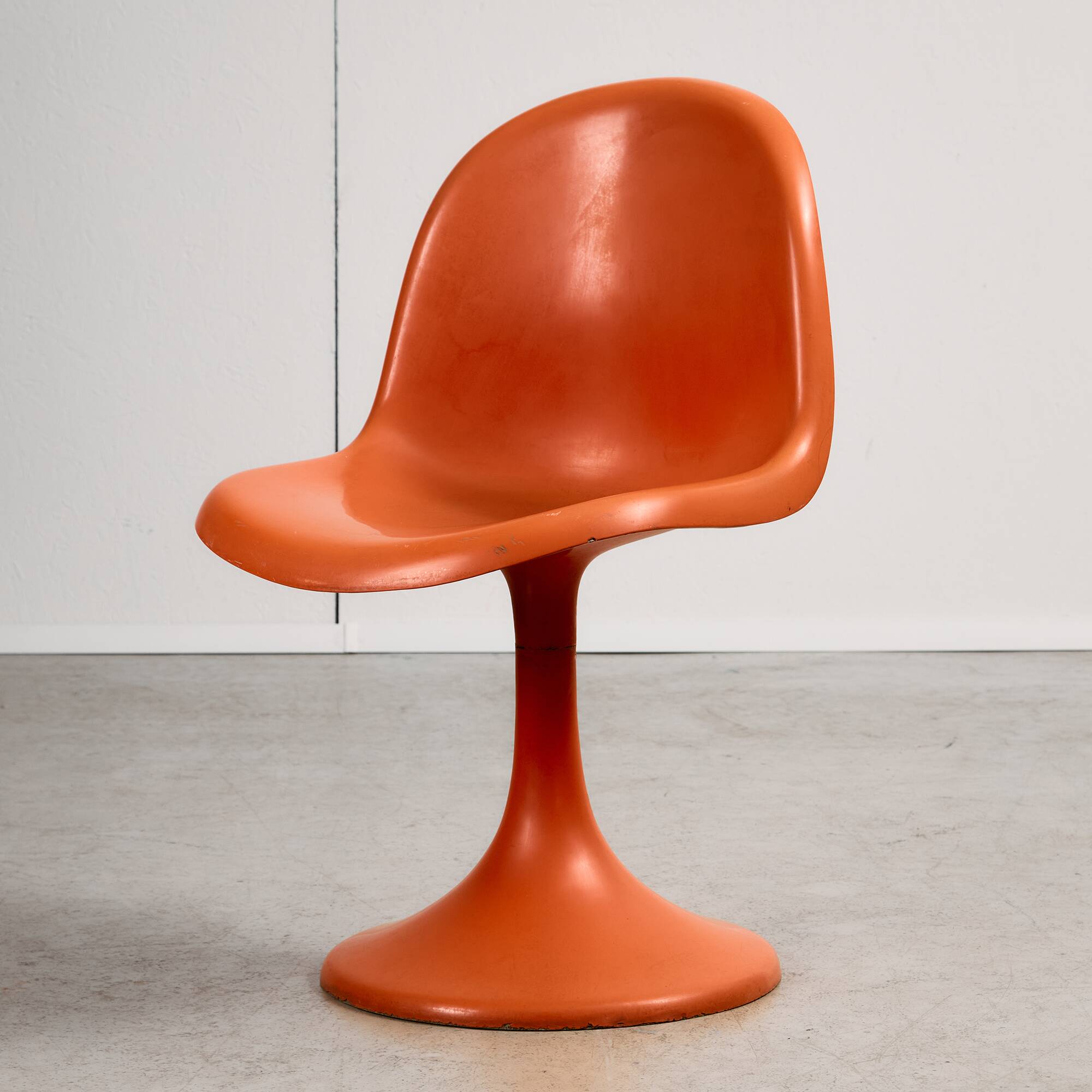 Set of Single-base Orange Molded Chairs, 1970s
