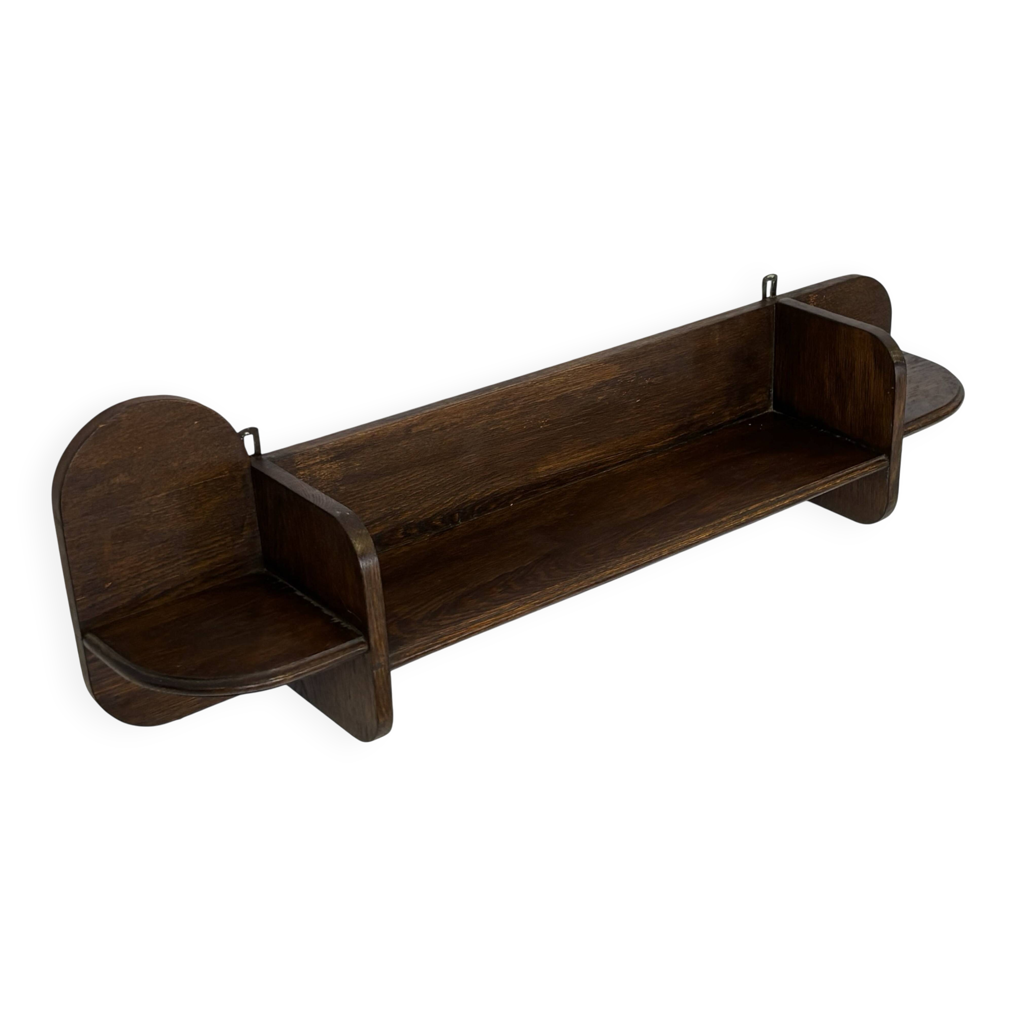 Vintage wooden wall shelve rack bookshelf in dark oak wood minimalist