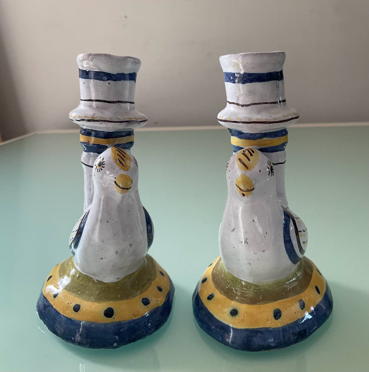 Pair of vintage ceramic bird candlesticks