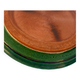 Cache pot en terre cuite émaillée verte vintage et sa soucoupe.