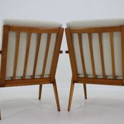 1970s pair of beech armchairs, czechoslovakia