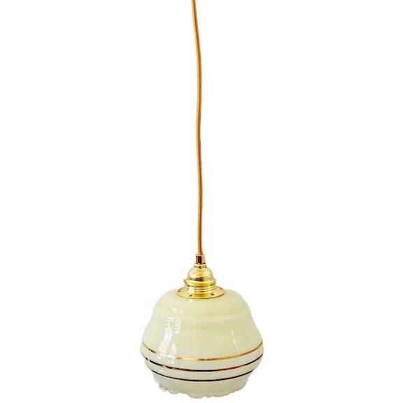 Vintage hanging lamp artdeco in yellow glass gold