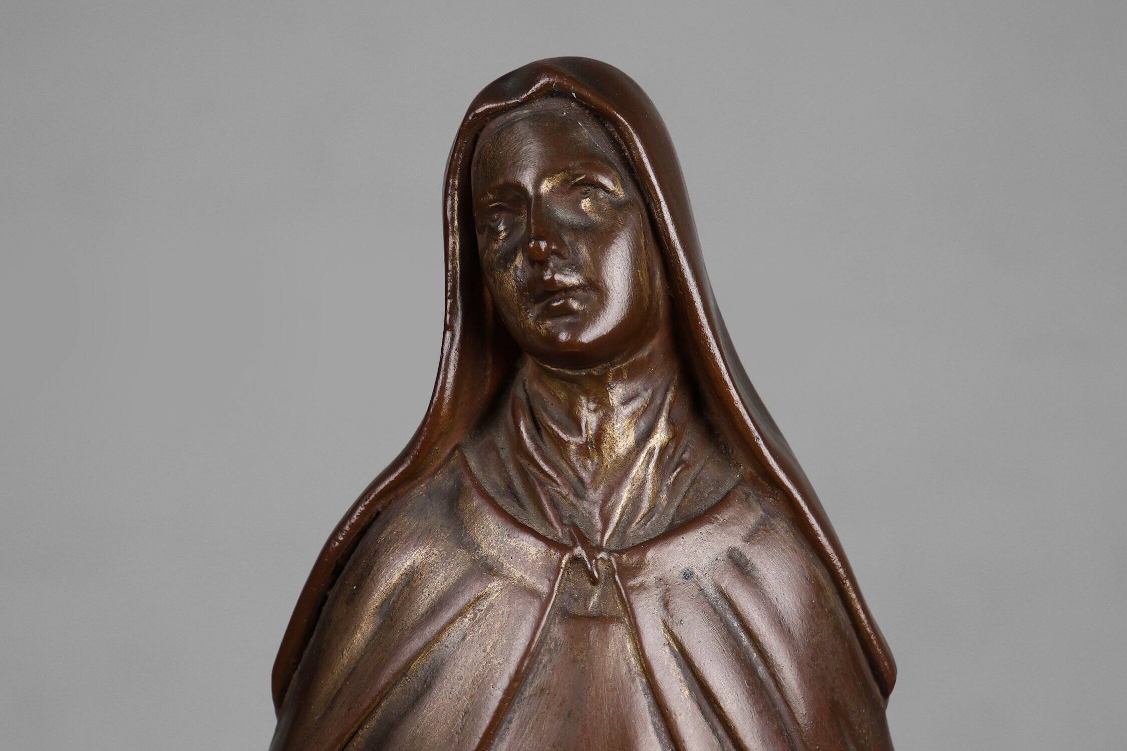 Large Holy Maria Statue in Bronze Painted Plaster, Belgium, 1930s