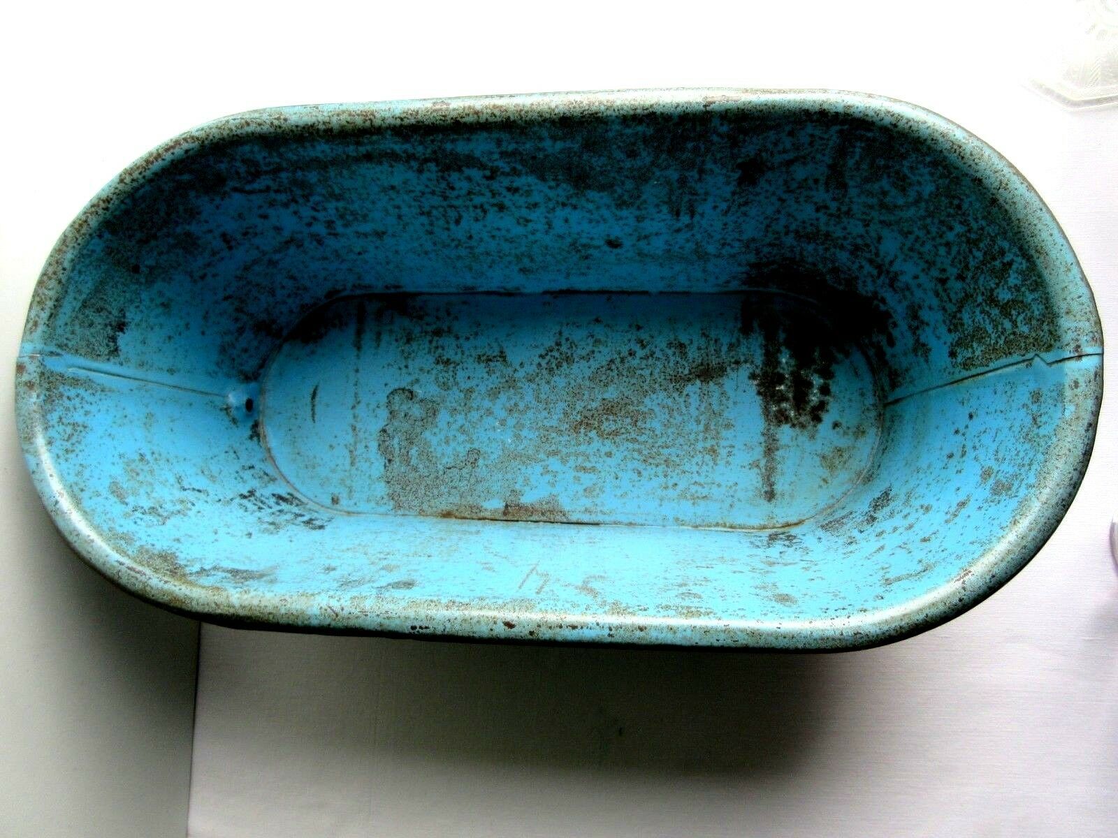 Doll bathtub, blue sheet toy, brass faucet, 1880-1900 era