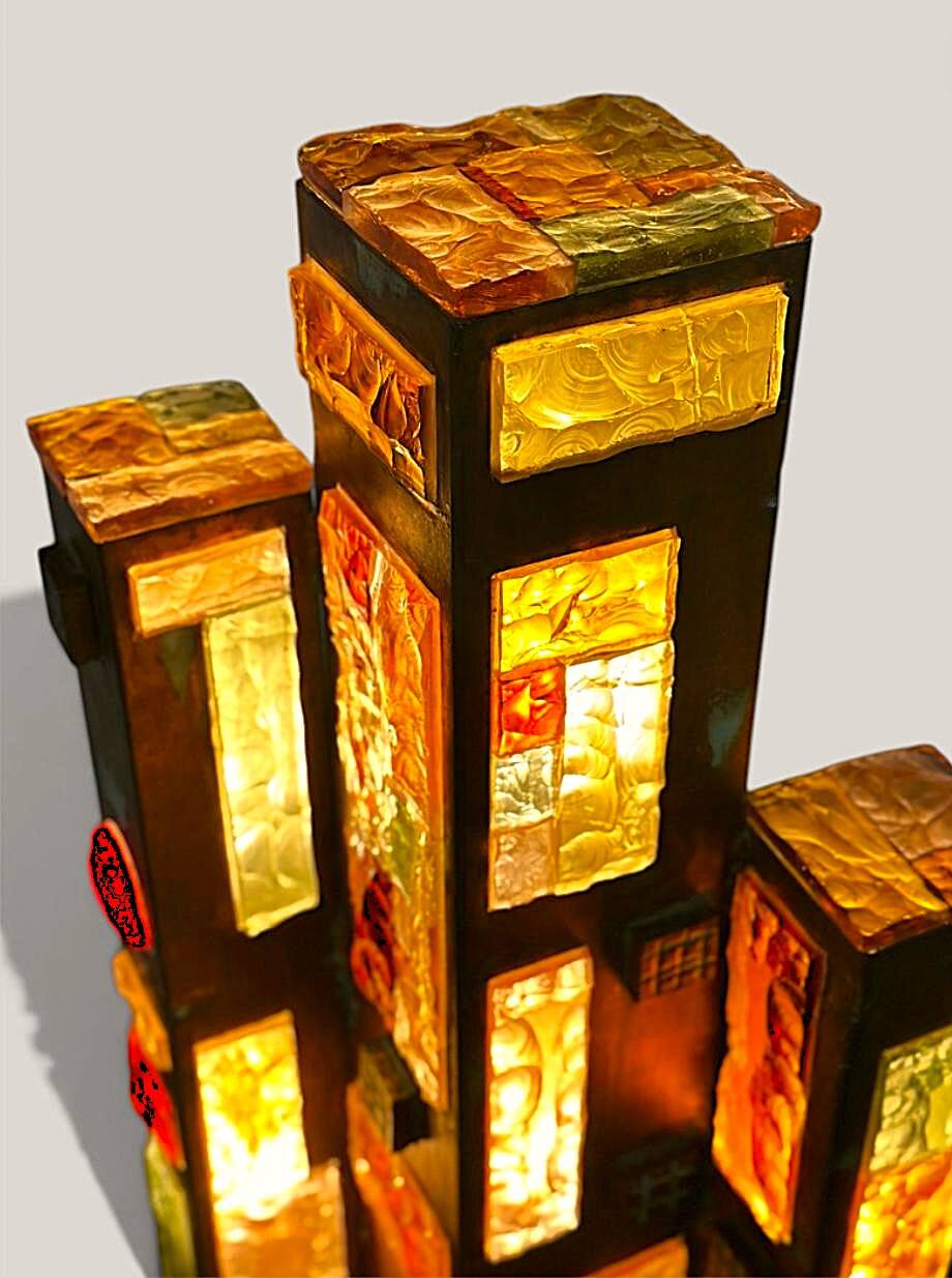 1970s Longobard Floor Lamp – Hammered Glass & Wrought Iron, Italy