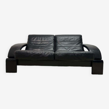 Black leather sofa vintage roche bobois