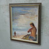 Modernist oil on panel, signed, framed, 1970