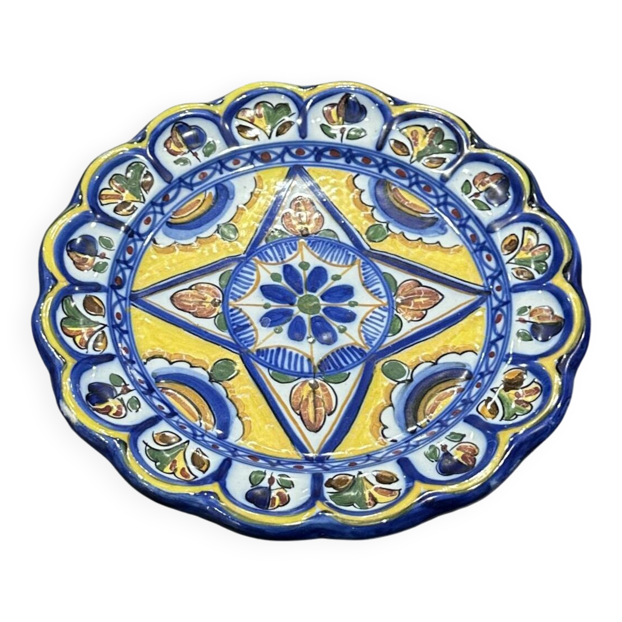 Vintage Hispano-Moresque Earthenware Plate – Geometric Pattern