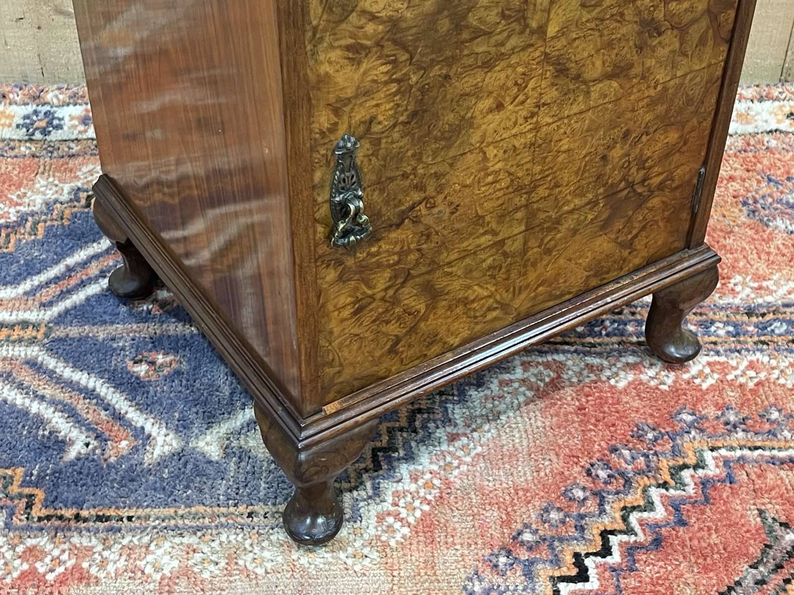 1930s English Burl Walnut Bedside Table