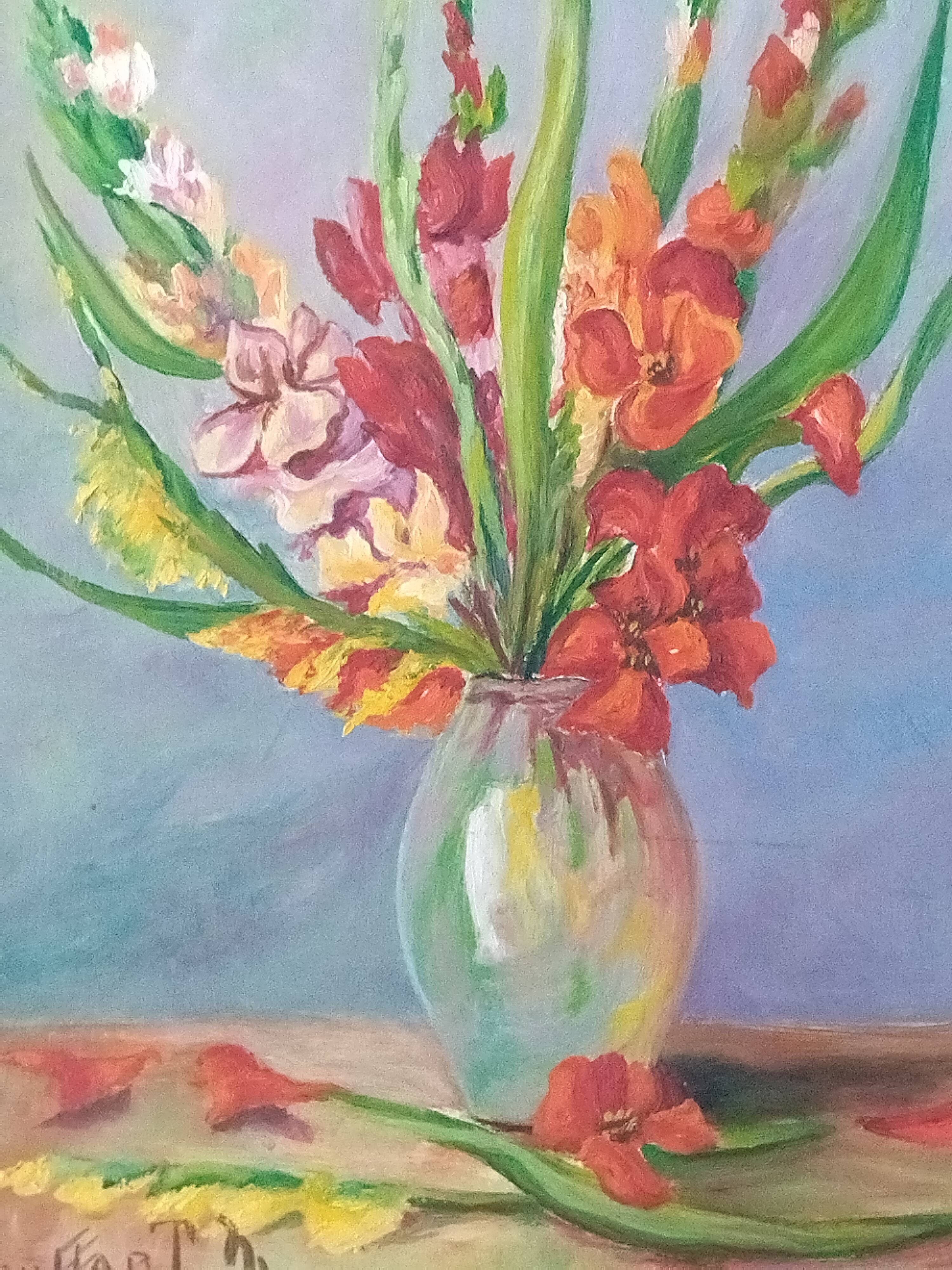 Oil Painting on Panel – Still Life with Gladioli