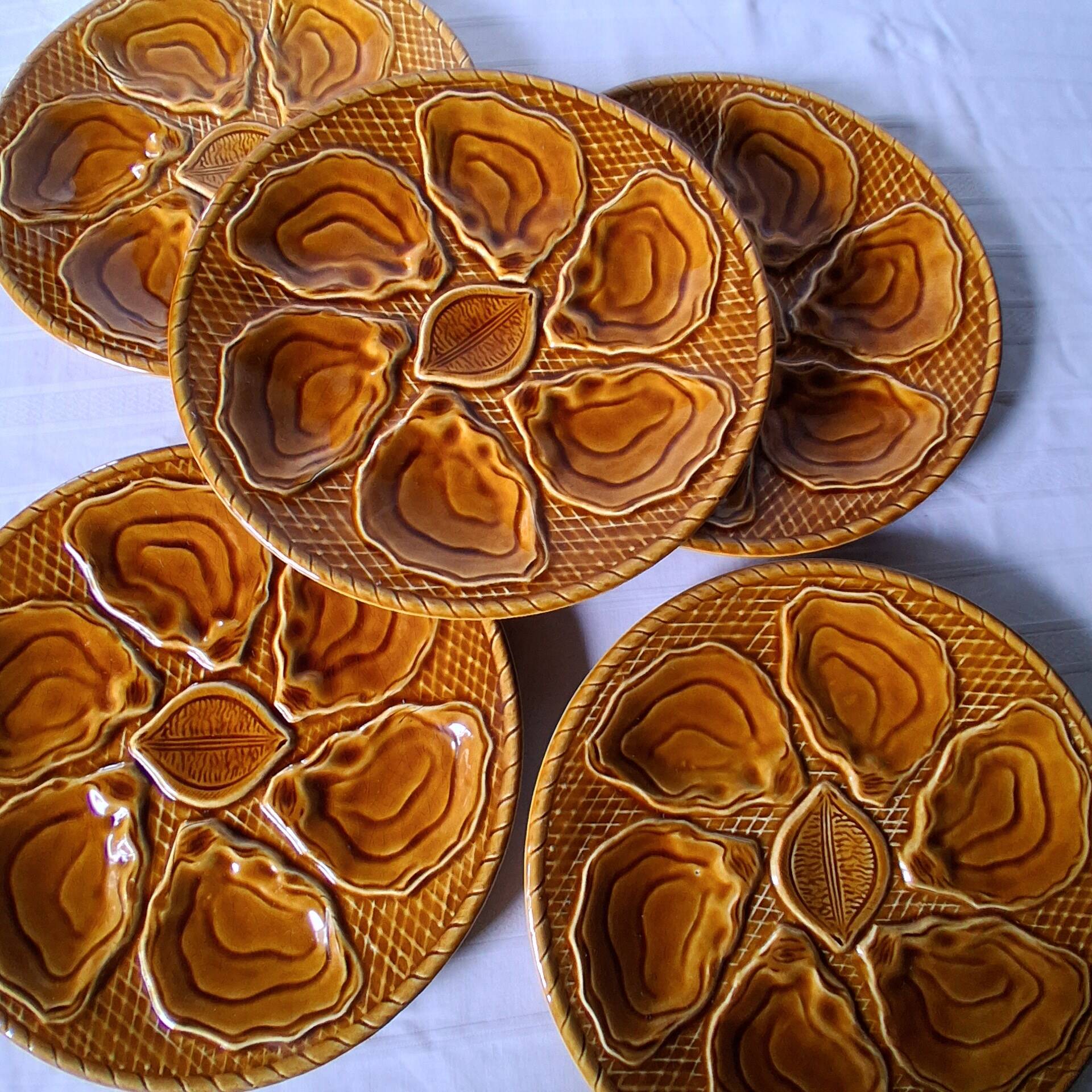 5 oyster or brown shell plates in good condition