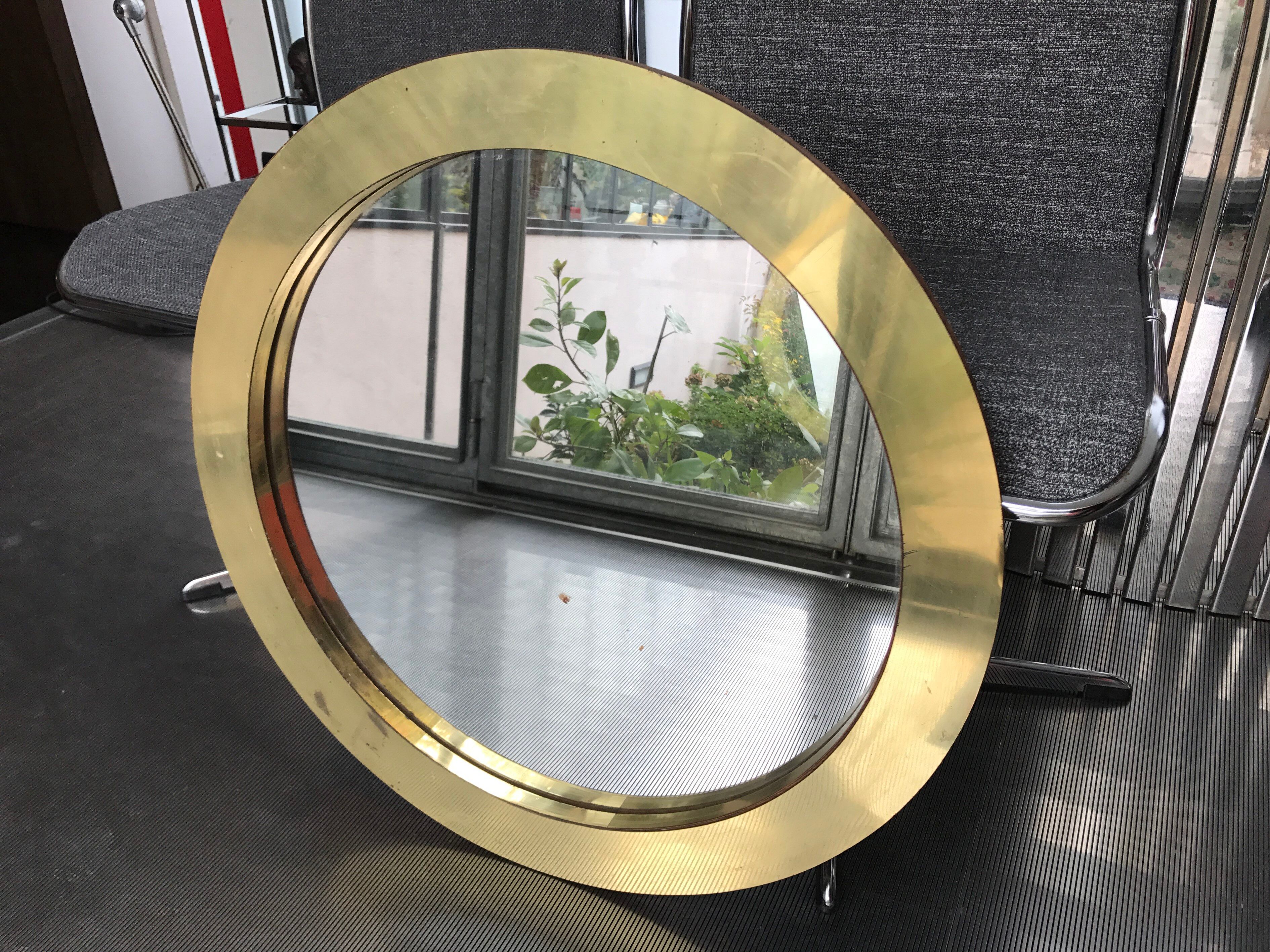 Miroir rond en laiton acier doré 66 x 66 cm