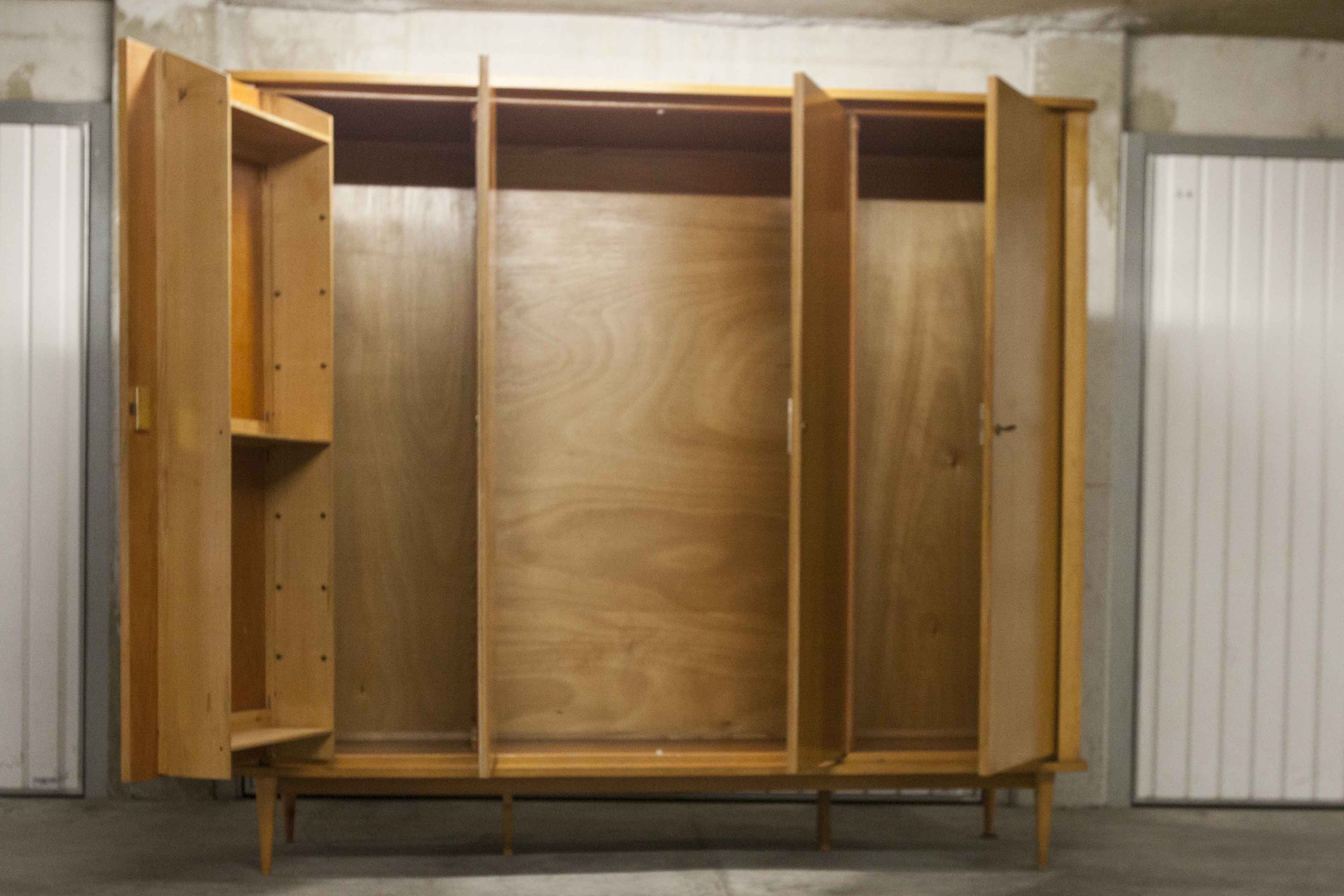 Scandinavian wardrobe 1960 honey color 4 doors L 205 cm