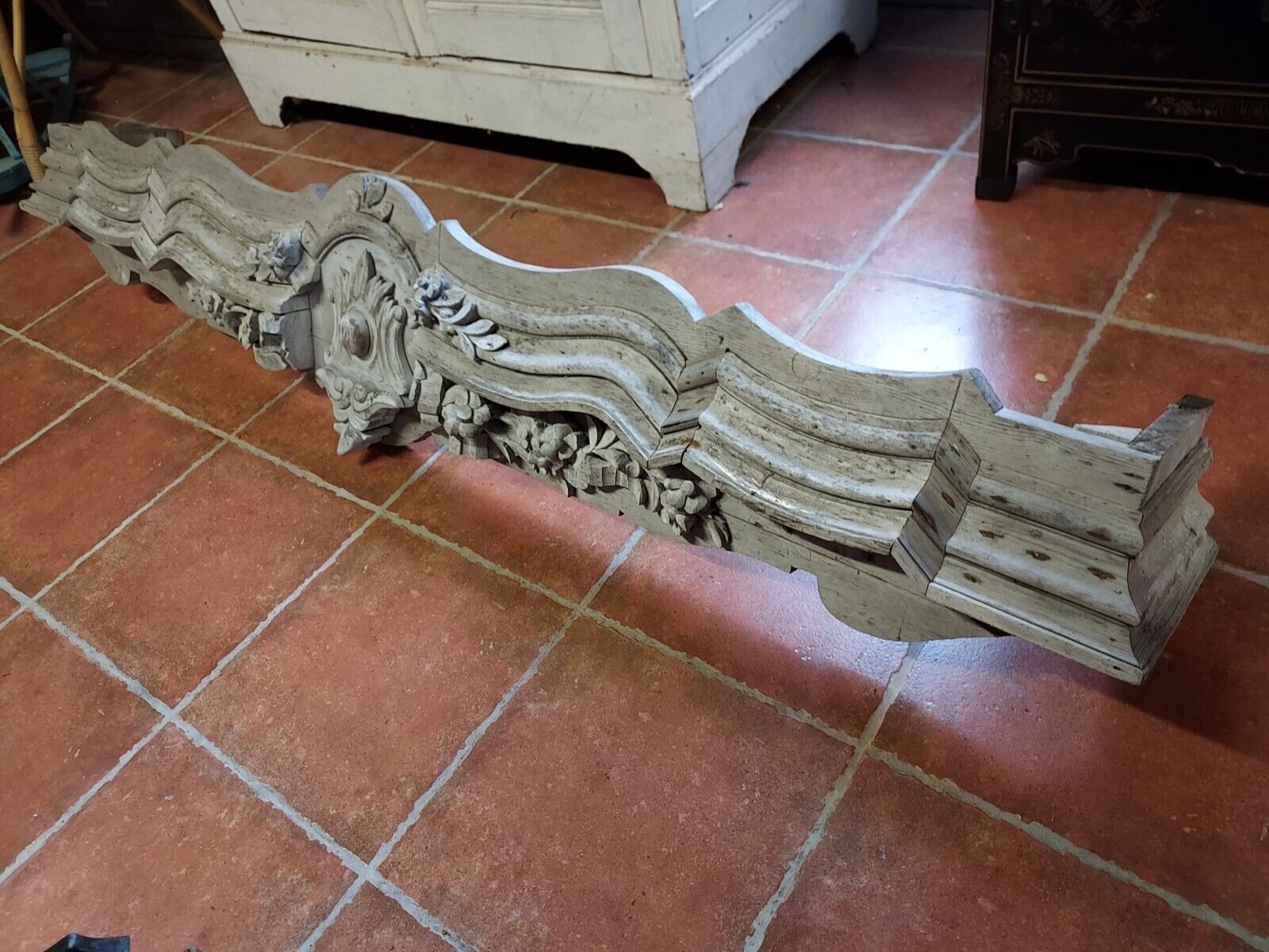 Carved wooden pediment