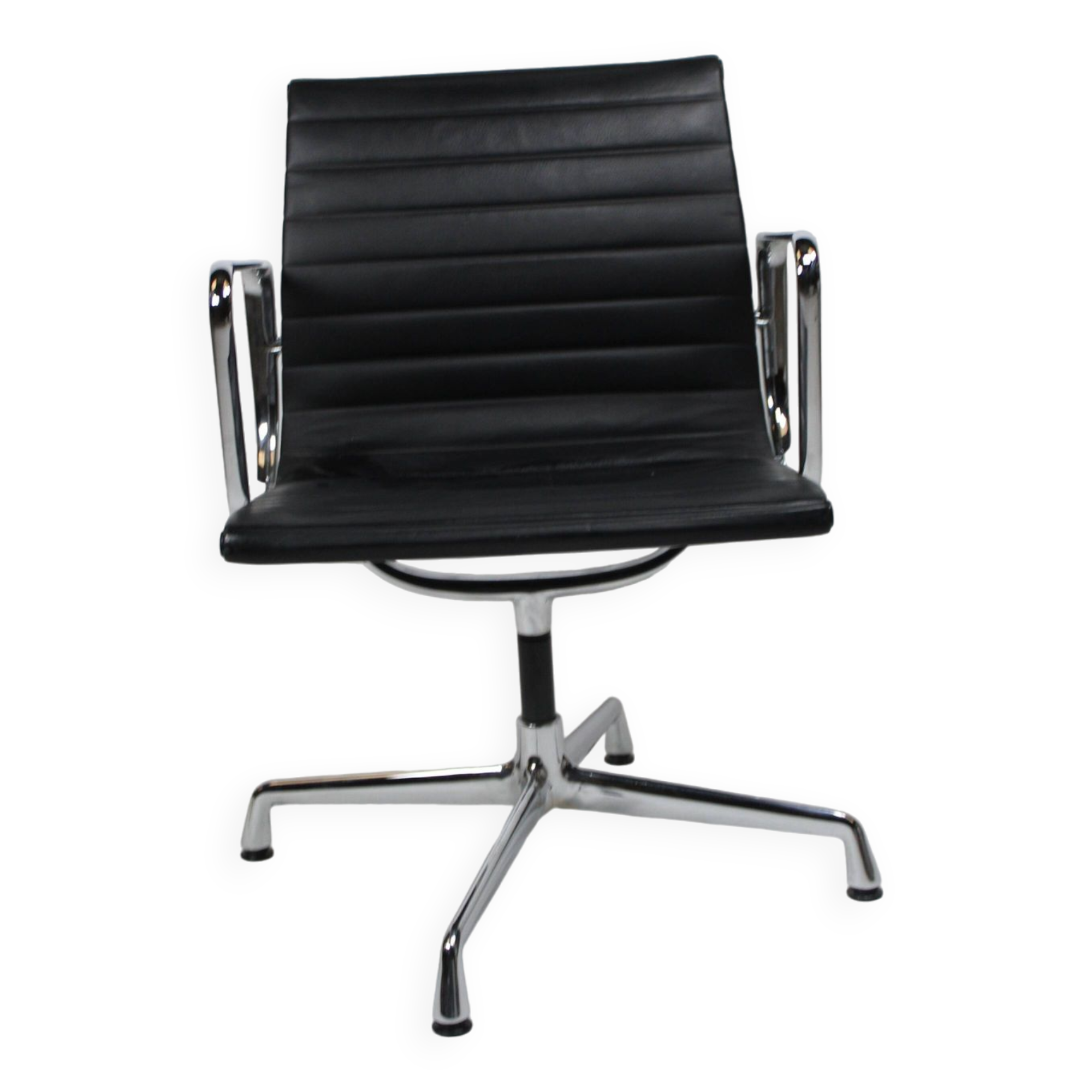 Vintage chair by charles eames ea 108 black leather edition vitra denmark