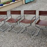 Lot de fauteuils avec accoudoirs en cuir et metal