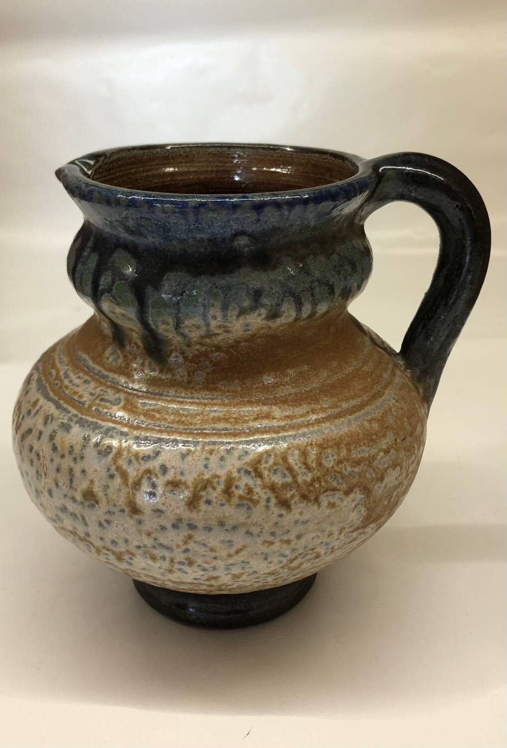 Belgian flamed salt-glazed stoneware pitcher by Pitot