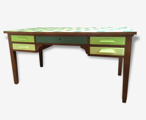 Bureau ancien motif géométrique