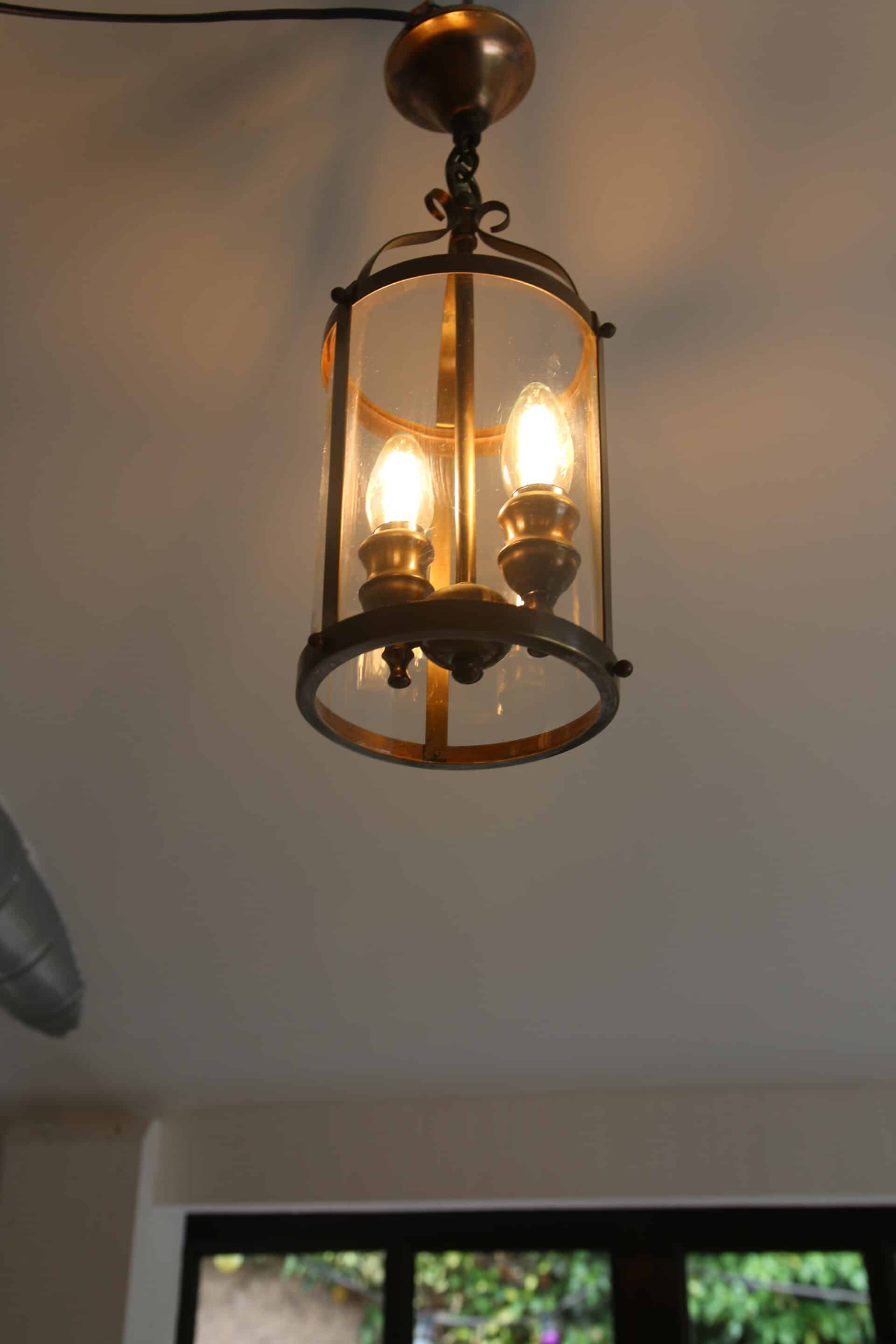 Brass lantern for vestibule with 2 candle holders
