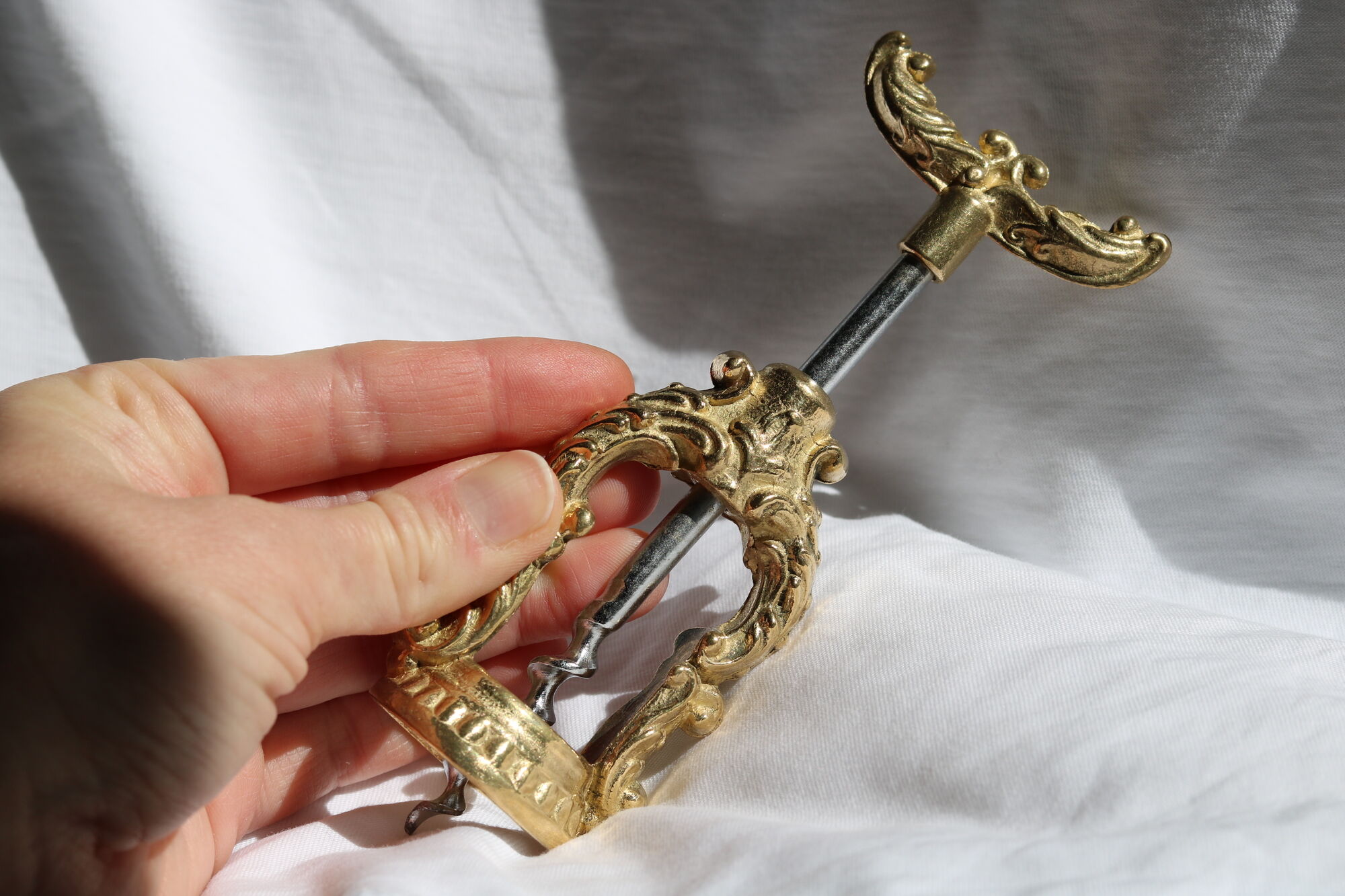 French ornate brass corkscrew wine opener