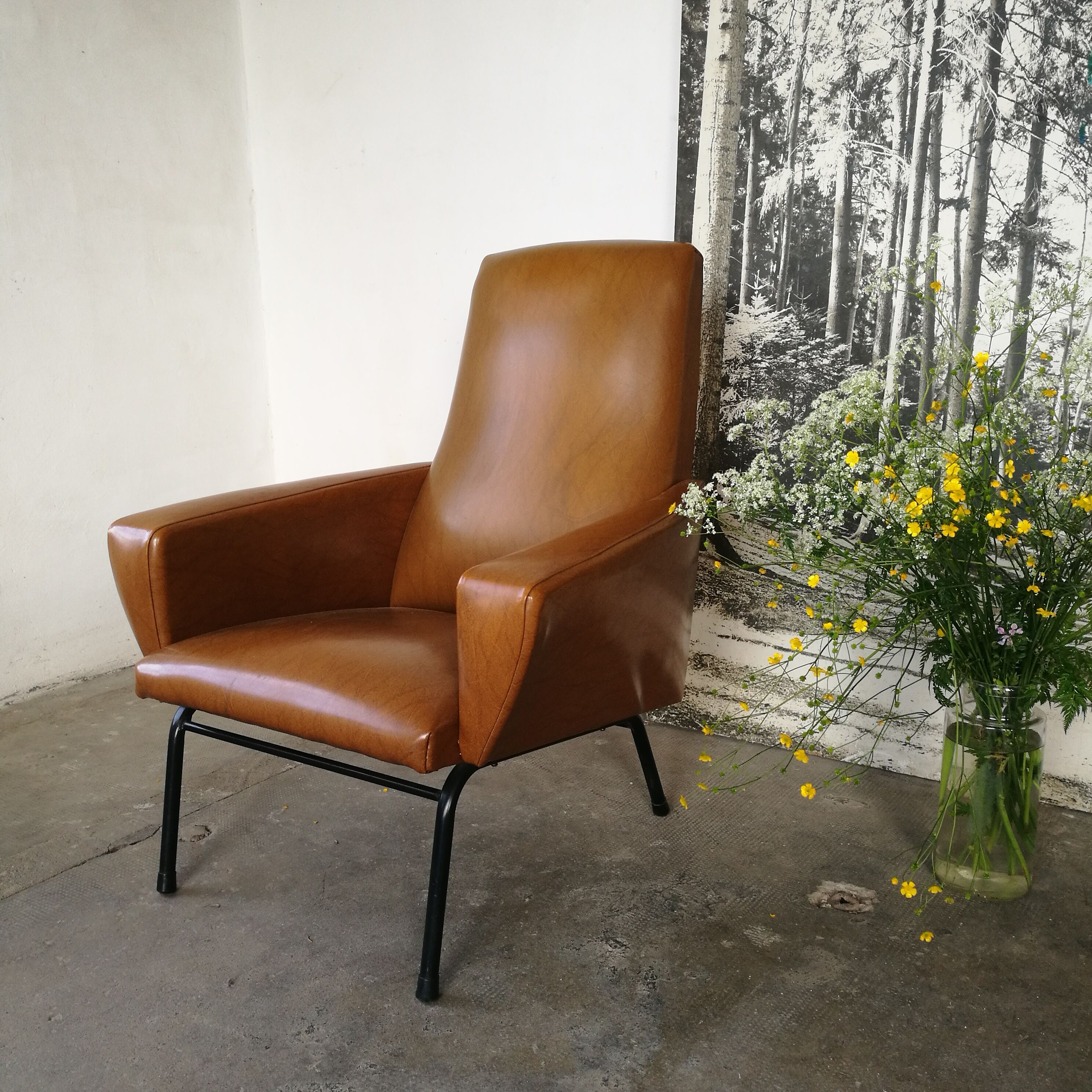 Armchair 50s skaï metal base