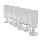 Set 6 champagne flutes, Lorraine crystal. Diamond/crosshair patterns. High 16 cm