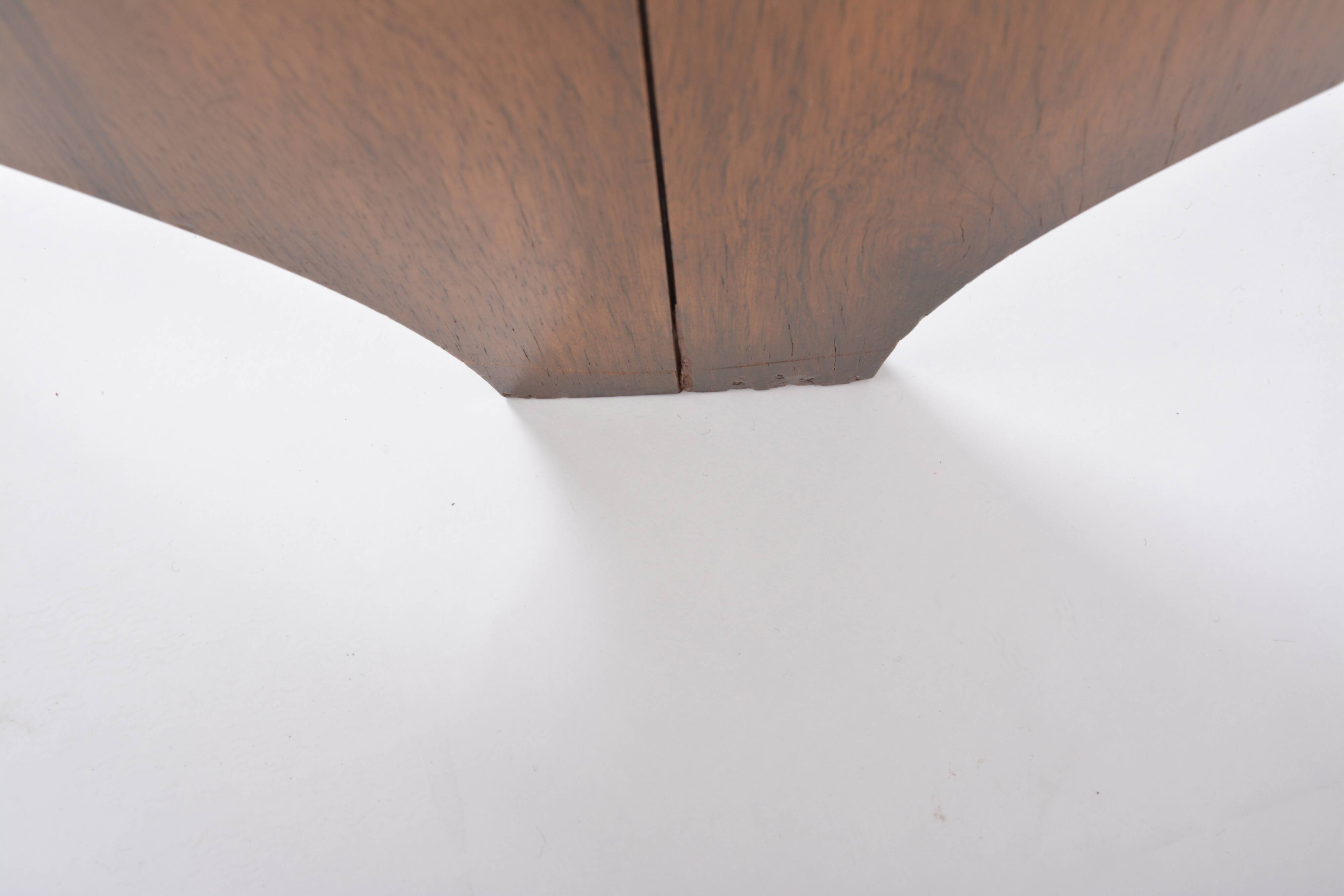 Mid-Century Circular Coffee Table with Wooden Base and Glass Top
