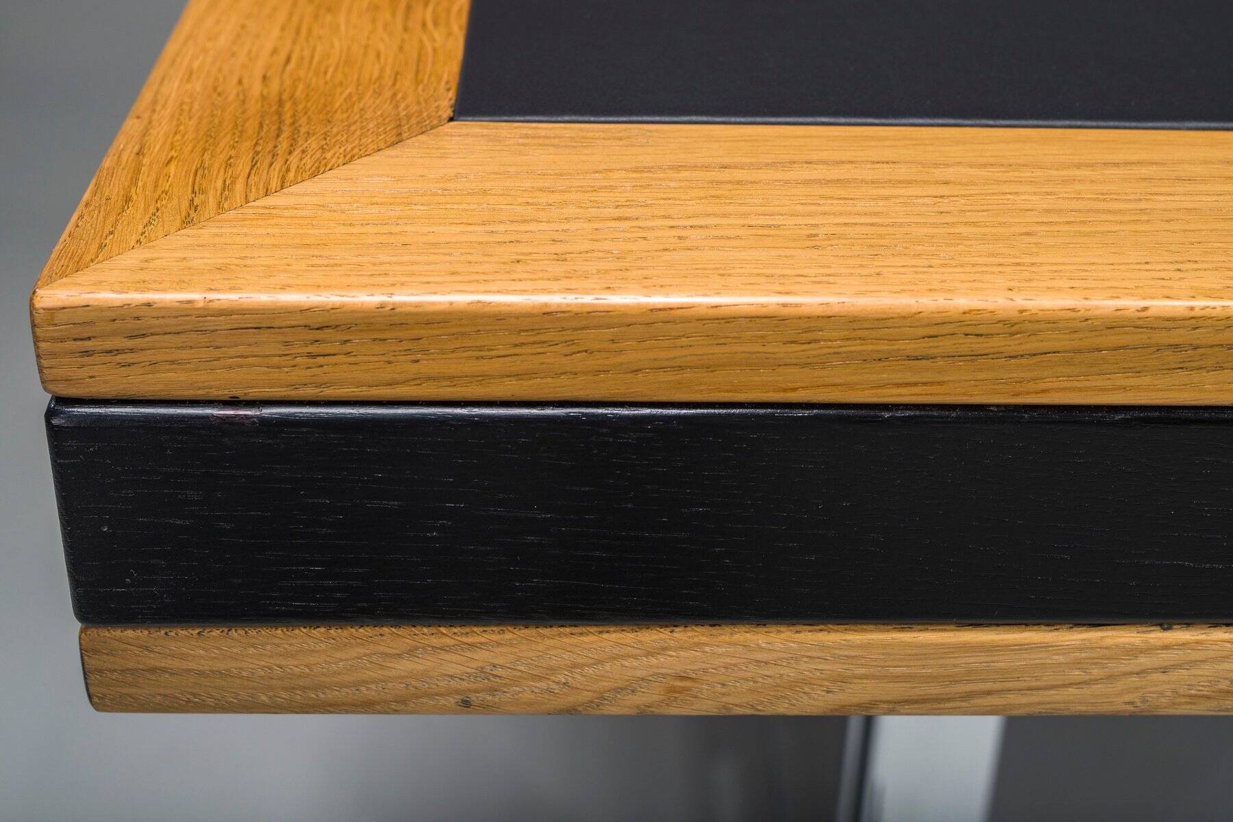 Mid-century modern oak and chrome desk with leather top, 1980s