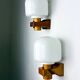 Pair of Nordic pine wood & opaline wall lights – Denmark 1970s