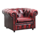 Red English cowhide Chesterfield armchair finished with decorative nails