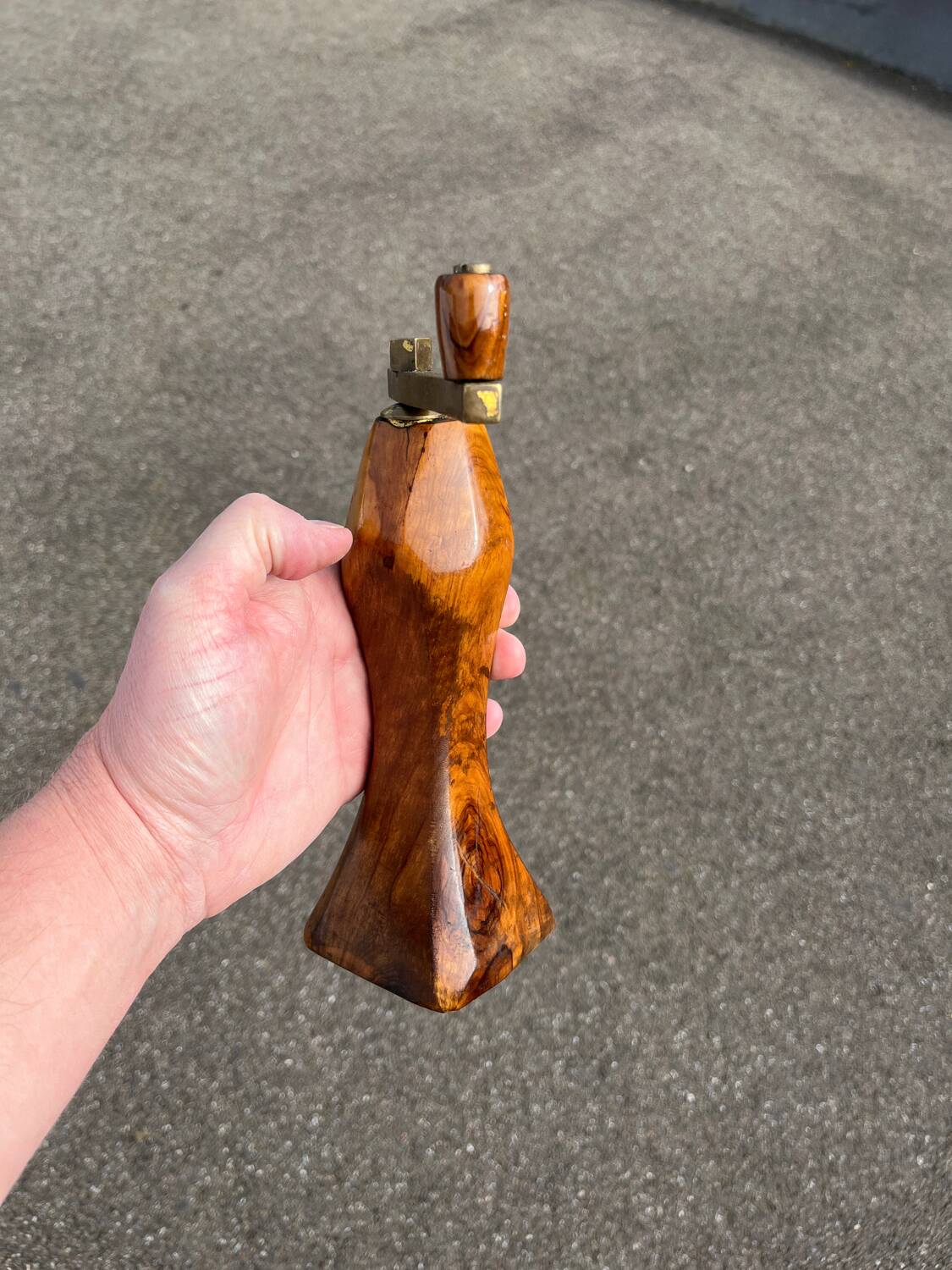 Old vintage pepper mill olive wood and brass