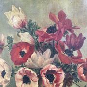 Tableau ancien bouquet d’anémones