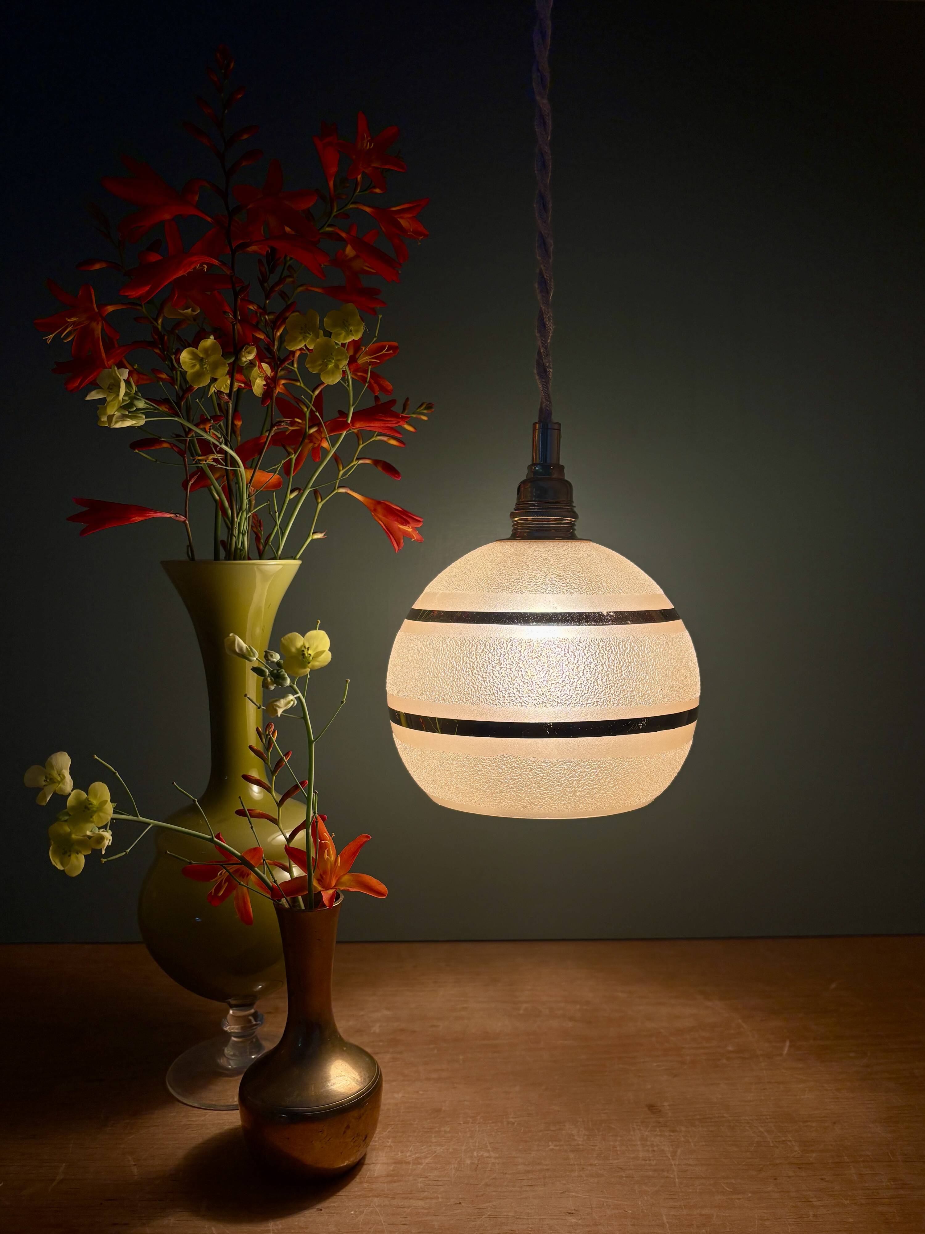 Vintage globe pendant light in yellow and gold granite glass